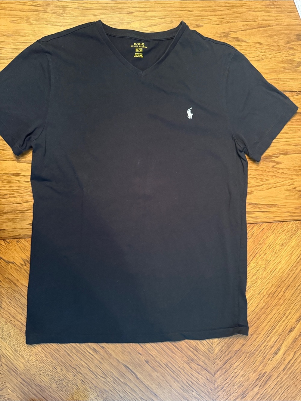 Ralph Lauren Black V-Neck Polo Tee with White Pony
